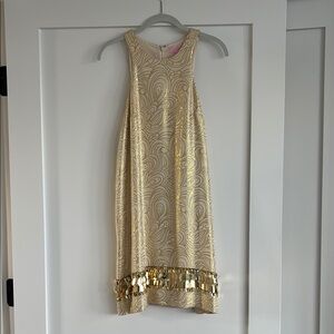 Lilly Pulitzer silk, sequin embellished Diedra dress in tidal wave jacquard sz M